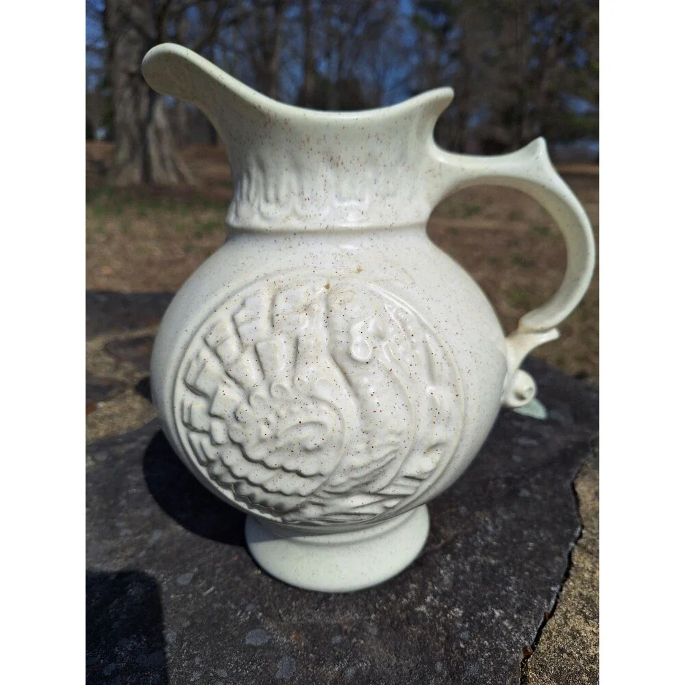Vintage McCoy Embossed Turkey Pitcher: Thanksgiving Fall Decor